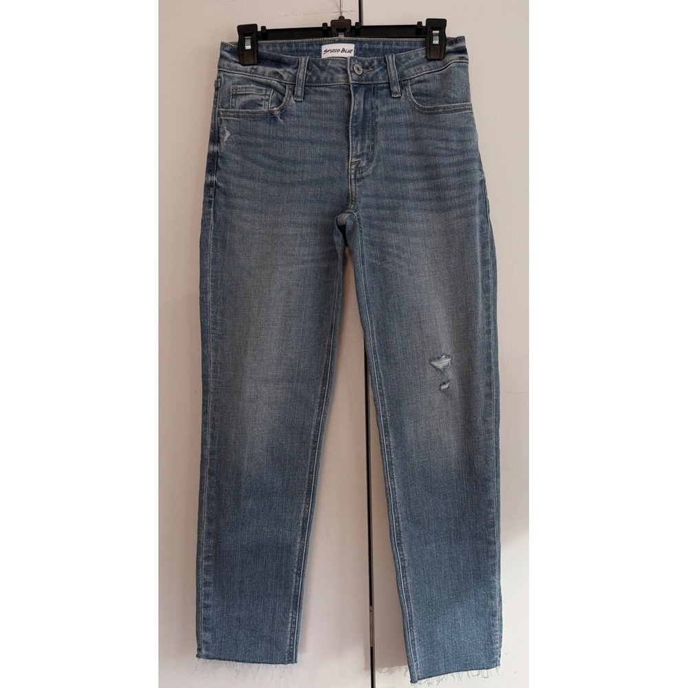 Studio Blue Womens Denim Jeans Light Wash‎ Distressed Straight Leg Size 28